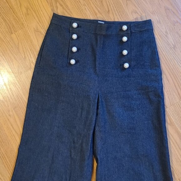 NEW NWOT! ADAM LIPPES INDIGO DENIM WIDE LEG SAILOR PANTS PEARL BUTTON HI RISE 10 - Picture 3 of 8